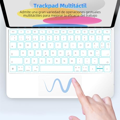 Bettdow Keyboard for iPad 10 Generation 10.9" 2022/11 Generation A16 11" 2025, QWERTY Spanish Ñ Design Magnetic Floating Keyboard with Trackpad and Backlit, White