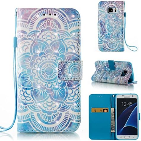 Galaxy S7 case,FlREFlSH Protected Wrist Straps Credit Card Holder Wallet Slip-Proof Premium Slim PU Leather Durable Scratch Resistant Kickstand Wallet Case With Cover for Samsung Galaxy S7-Flower