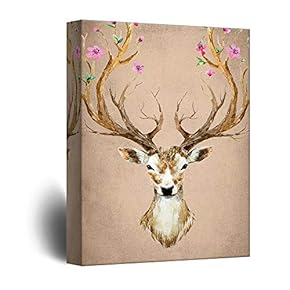 Watercolor Style Deer with Antlers of Floral Trees