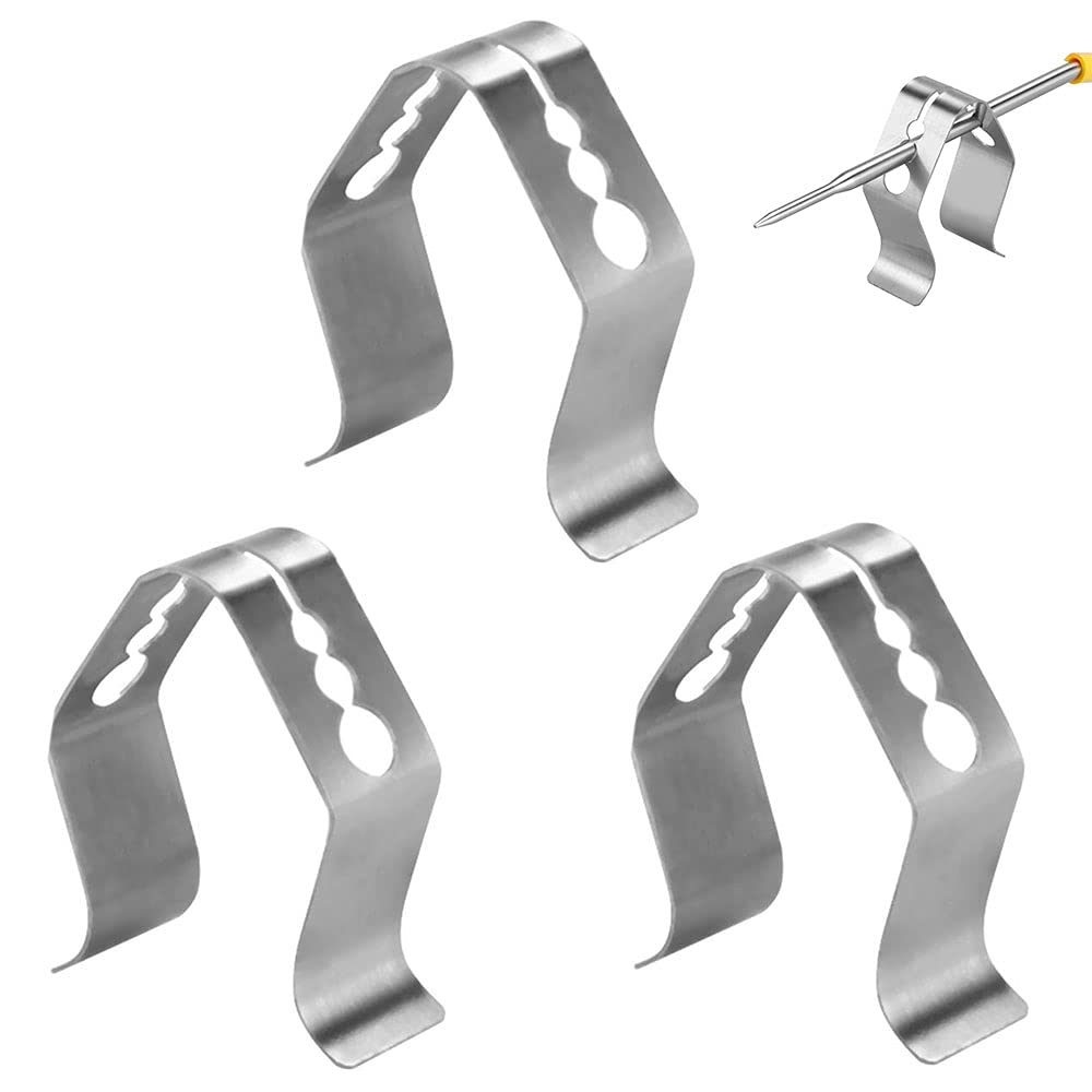 3-Piece Temperature Probe Meat Thermometers - BBQ Clip Thermometer Probe Bracket for Smoker, Grill, Oven - Universal Accessories