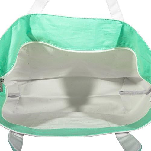 DALIX Striped Boat Bag Premium Cotton Canvas Tote White Mint Green 7 DALIX Striped Boat Bag Premium Cotton Canvas Tote White Mint Green