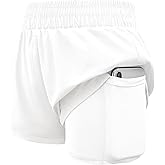 Haloumoning Girls Athletic Shorts High Waist Elastic 2 in 1 Running Shorts with Side Pockets 5-14 Years