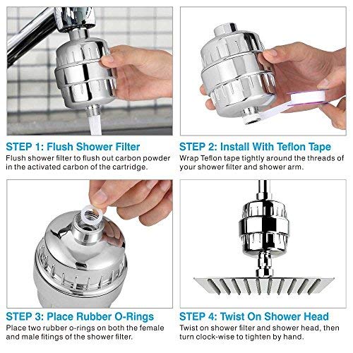 Ahbbry 12-Stage Shower Water Filter with 2 Replacement Cartridges, to Remove Hard Water, Chlorine, Flouride and Heavy Metals, for Any Shower Head and Handheld Shower,to Protect Your Skin and Hair