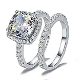 Venetia Top Grade Supreme Princess Cushion Cut 2.0 Carats NSCD Simulated Diamond Ring Band 2 Pcs Set Platinum Plated 925 Silver Realistic White Fire Sparkles swarovski cubic zirconia cz crystal