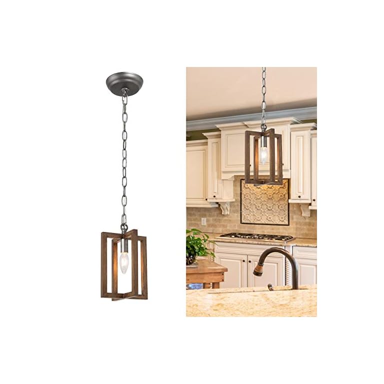 LOG BARN Farmhouse Pendant Lighting for Kitchen Island, Wood Rustic