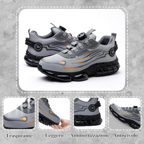 GemChve Safety Shoes Men Women Lightweight Breathable Sneakers Non-Slip Safety Shoes with Steel Toe Quick Adjustment of Laces 36-46 EU