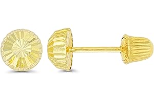 DECADENCE 14K Yellow Solid Gold Diamond Cut Half Ball Ball Screw Back Stud Earrings | Stud Earrings | Ball Screw Backs | Fine Jewelry | Solid Gold Stud Earrings for Women and Teens