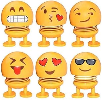 Cosmetic Hub Spring Bouncing Emoticon Figure Funny Cute Emoji Bobble Head Smiley Toy for Dashboard, Yellow - Pack of 3 Pieces