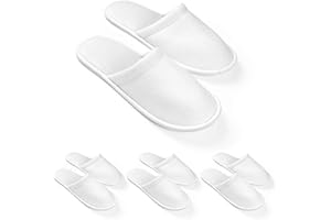 LYARCHTE 4 Pairs Disposable Slippers For Guests, Bulk White Slipper Pack For Hotel, Spa, Travel, Shoeless Home, Fits up to Adult
