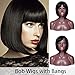 Short Bob Wig With Bangs Human Hair Glueless Natural Black Straight Wigs 100% Brazilian Virgin Human Hair Full Machine Made NO Lace Wigs With Swept Side Bangs 130% Density（10inch）
