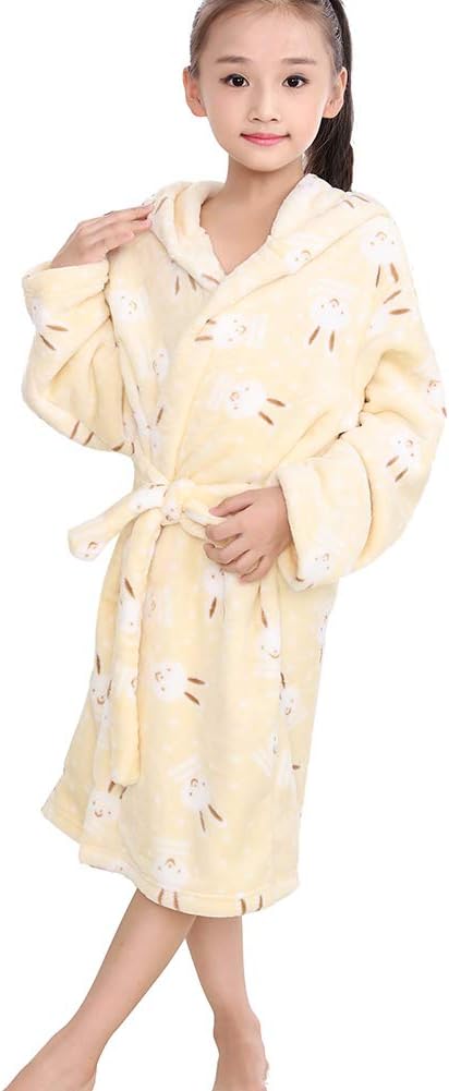 AGOWOO Little Big Kids Girls Flannel Hooded Bath Robe Pajama
