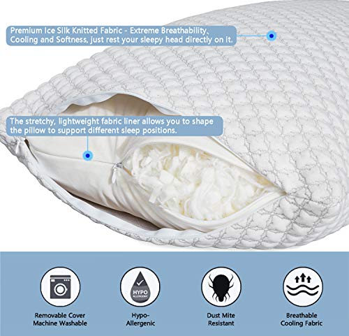 KUNPENG Shredded Memory Foam Bed Pillows for Sleeping - Cooling Pillow Hypoallergenic with Premium Washable Cover for Back Stomach Side Sleepers Firm Soft Adjustable - CertiPUR-US - Queen