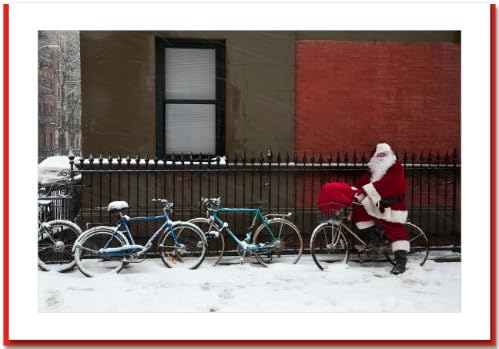 Santa on a Bycicle, New York - Handmade Christmas Photo Greeting Cards