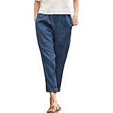 Langwyqu Womens Casual Cotton Tapered Capri Cargo Pants Loose Elastic Waist Ankle Cropped Trouser with Pockets
