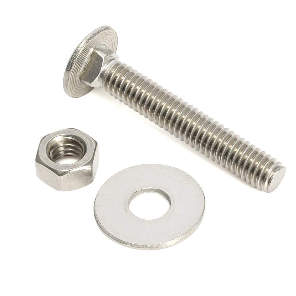 1/4-20 x 4" Carriage Bolts and Nuts Flat Washers Kit Round Head Square Neck Screws, Stainless Steel 18-8 (304), 10 Sets