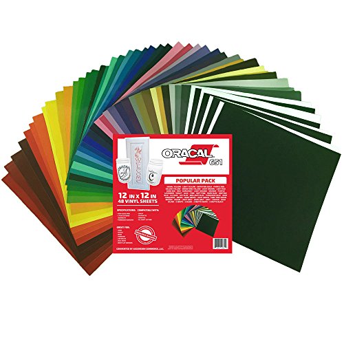 Oracal 651 (48) Sheet Popular Pack - Adhesive Craft Vinyl for Cricut, Silhouette, Cameo, Craft Cutters, Printers, and Decals - 12" x 12" - Gloss Finish - Outdoor and Permanent