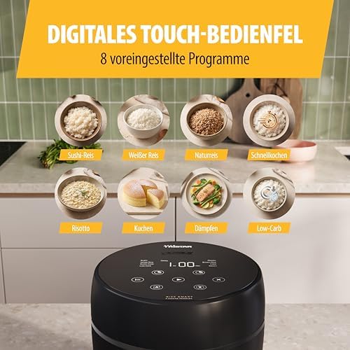 Digitaler Reiskocher mit Low-Carb-Funktion, 8 Automatikprogramme, 0,6 L Reis Kapazität, Digitales Bedienfeld, Leicht zu Reinigen, RK-6238