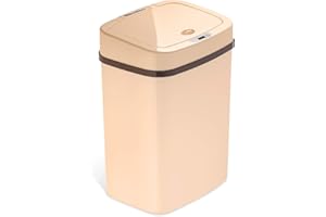 Ninestars DZT-12-5WH Bedroom or Bathroom Automatic Touchless Infrared Motion Sensor Trash Can, 3 Gal 12 L, ABS Plastic (Rectangular, Cream) Trashcan