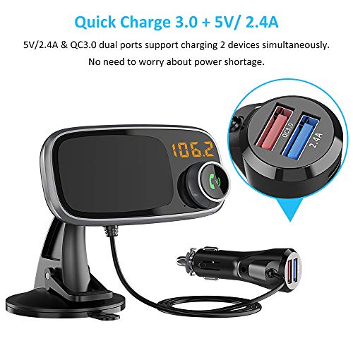 Comsoon Bluetooth FM Transmitter & Magnetic Phone Car Mount, 2 in 1 Car Kit with Quick Charge 3.0 + 5V/2.4A Smart IC Dual USB Car Charger, 360° Rotatable Dashboard Cell Phone Holder - Thumbnail 6