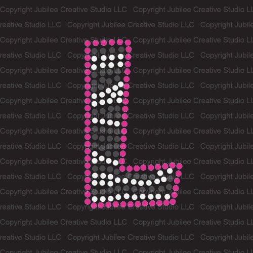 Zebra Letter L Iron On Rhinestone Crystals and Pink Rhinestud T-Shirt Transfer by Jubilee Rhinestones