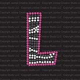Zebra Letter L Iron On Rhinestone Crystals and Pink Rhinestud T-Shirt Transfer by Jubilee Rhinestones