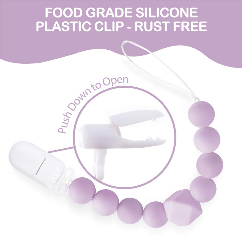 Yoofoss Pacifier Clip Silicone 4 Pack for Baby Girls BPA Free Teething Beads Fits Most Pacifier Styles & Teething Toys (Light Purple） : Baby