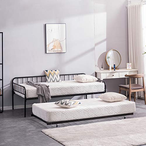 Metal RollOut Trundle Bed Frame with Slats Support, Home Accent