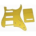KAISH 11 Hole ST/Strat Style Pickguard HSS Pick Guard with ST Back Plate Tremolo Trem Cover for USA/Mexico Stratocaster/Strat Gold Mirror 1 Ply