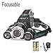 CAMTOA 5000LM Focusable Led Headlight,3 LED 3 X T6 Rechargeable Headlamp + 2R5 LED Head lamp 4 Modes Headlight Flashlight Torch For Outdoor Sports Camping Biking Hunting Fishing (black 2)