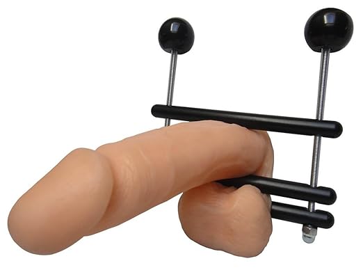 Bondage Metall Penis und Hoden Presse schwarz Humbler Penis Pranger Extrem - Doppel Penispresse Hodenpresse