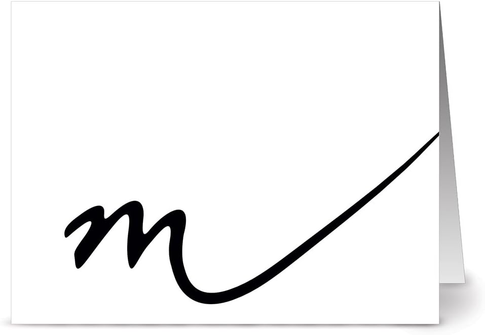 Note Card CaféMonogram ‘M’ Letter Cards with Grey Envelopes | 24 Pack | Blank Inside, Glossy Finish | Simple Design | Bulk Set for Stationery, Personalized Greeting, Thank You