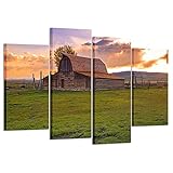 Kreative Arts Vintage Barn in Rural Wyoming Canvas Print Wall Art USA Grand Teton National Park Landscape 4 Pieces Paintings Modern Giclee Stretched and Framed Artwork for Living Room Decor