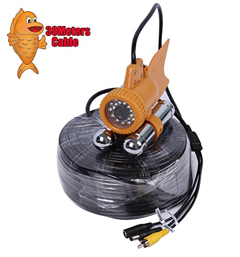 Vanxse Underwater Fish Camera HD 1000TVL 24Pcs White LED 100 Degree view Fish Finder video Camera (30Meters Cable)