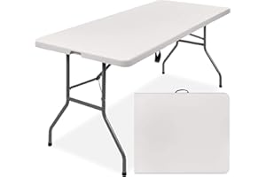 AM The America Store - Plastic Folding Table, Indoor Outdoor Heavy Duty Portable w/Handle, Lock for Picnic, Party, Camping (White, 6FT)