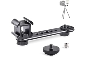 UTEBIT 3 Shoe Bracket Camera with 1/4 Screw Hot Shoe Mount Aluminum Angle Adjustable Camera Bracket with 1/4 and 3/8 Screw Holes for LED Video Shooting, Compatible with Zhiyun