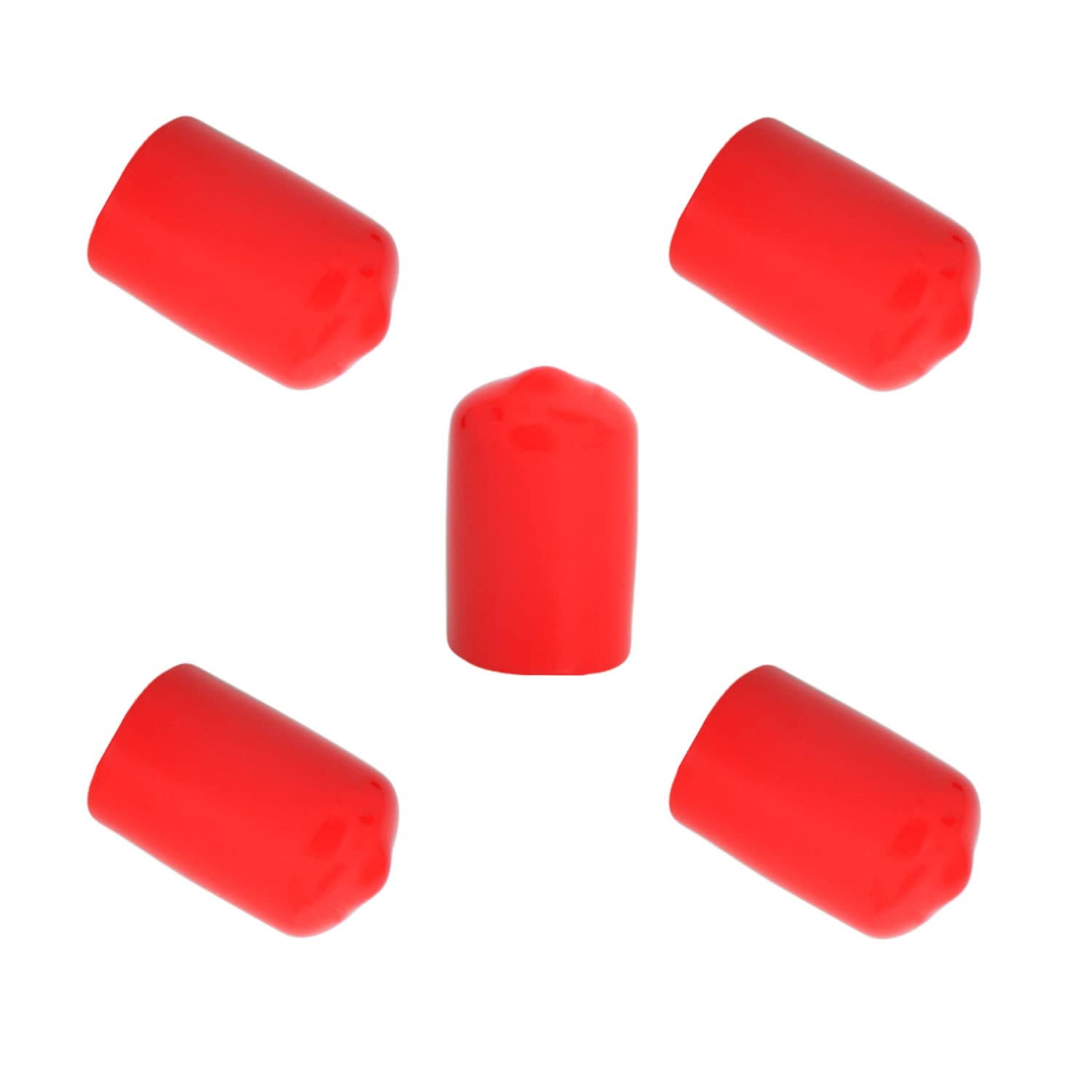 Ohamtes 5PCS ID22mm(7/8") red PVC rubber end caps, vinyl flexible end caps, round pipe end caps, bolt thread protector safety caps