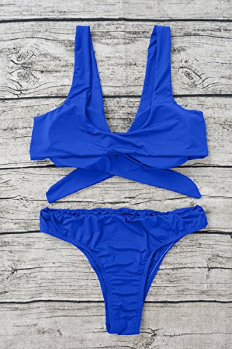 ESONLAR Navy Front Knotted Active Crop Top High Waist Bikini Swimsuit for Women XL
