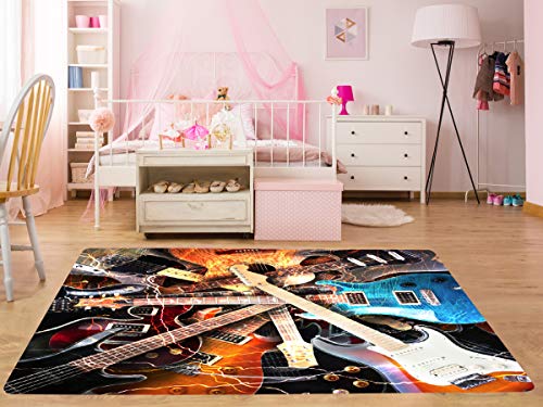 Area Rug Electric Guitar Area Rug for Living Room Bedroom Playing Room 5'x7'