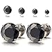 Pair Mens Black Cubic Zirconia Stud Earrings Stainless Steel Screw Back Post, 3-8 MM (8MM)