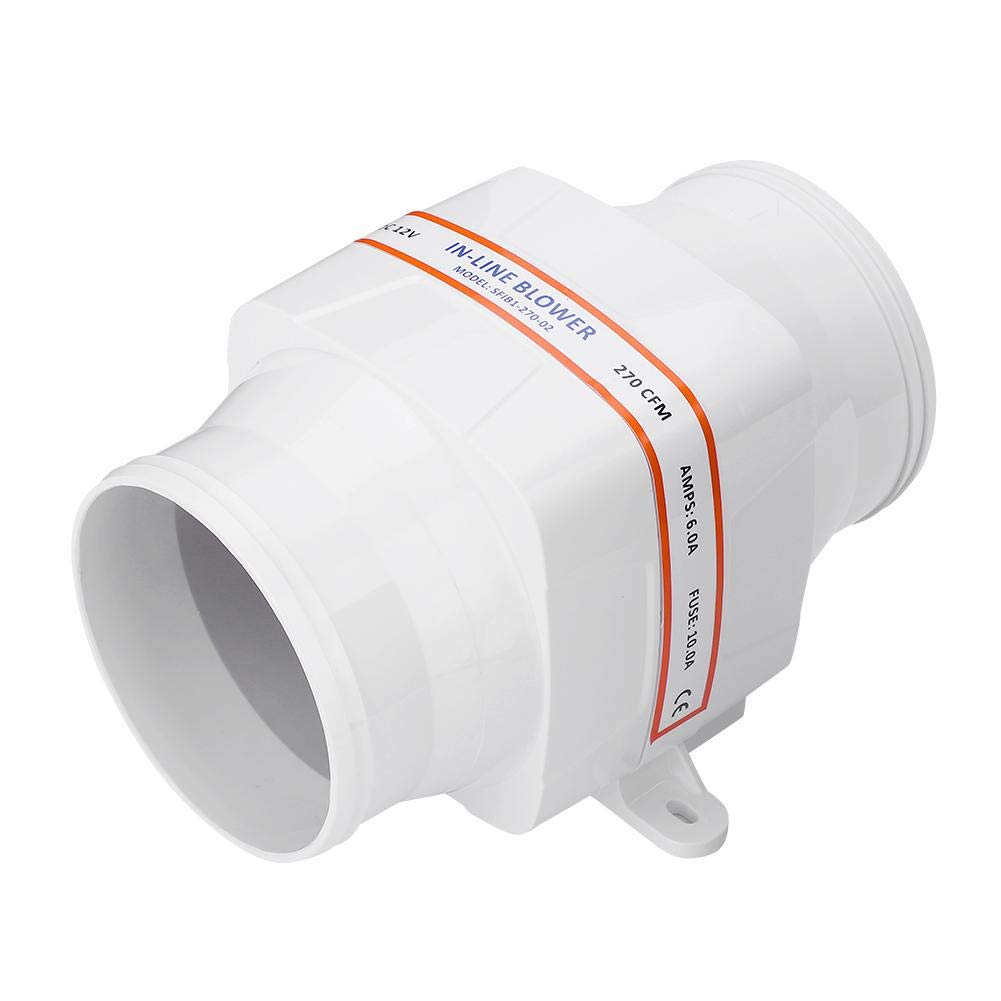 SOULONG In Line Air Blower, DC 12V 4In Ventilation Blower Air Vent In-Line Marine Bilge Strong Engine Ventilation Fan High Efficient Marine Bilge Air Blower for Yacht Caravan, Air Flow: 270CFM