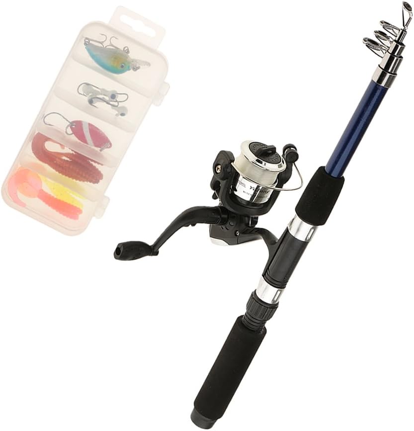 Segolike Fishing Rod and Reel Combos Fiberglass Telescopic Fishing Rod with Reel Combo Sea Saltwater Freshwater Kit Fishing Rod Kit - Blue