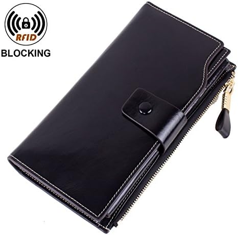 VentoMarea Women's RFID Blocking Large Capacity Luxury Waxed Genuine Leather Clutch Wallet Multi Card Organizer Ladies Purse
