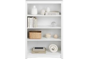 Prepac Sonoma 4-Tier Bookcase 48"H with 3 Adjustable Shelves, White Storage Cabinet, Modern Display Cabinet, Bookshelf with Storage Shelves for Home Office, Living Room, Bedroom Organizer