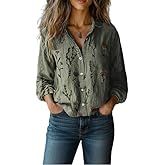 Women's Vintage Boho Floral Printed Shirt Long Sleeve Button-Down Lapel Casual Retro Blouse Tops