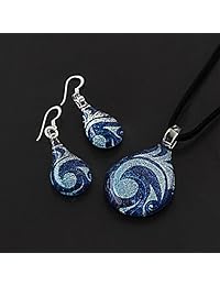 Chuvora - Collar con colgante de lágrima de cristal de Murano veneciano con purpurina azul marina, 18.0 in