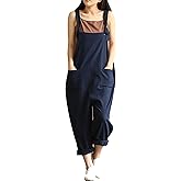 Aedvoouer Women's Jumpsuits Overalls Plus Size Wide Leg Loose Cotton Linen Baggy Bib Pants