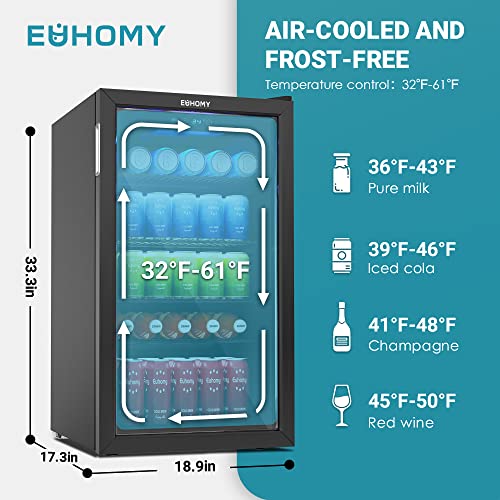 EUHOMY Beverage Refrigerator and Cooler, 110 Can Mini fridge with Glass