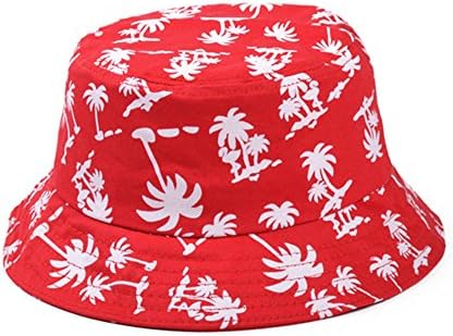Zipper Graffiti Flat Bucket Hat with Coconut Tree Pattern Outdoor Hatsun Hat (red)