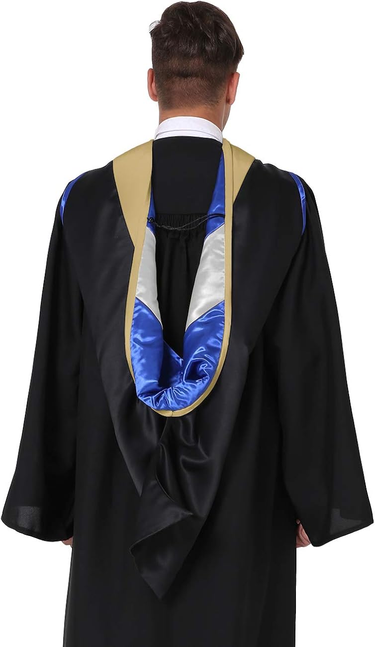 GraduationMall Graduation Hood for Master Degree Deluxe Academic Hood - Gold/White/Royal: Clothing