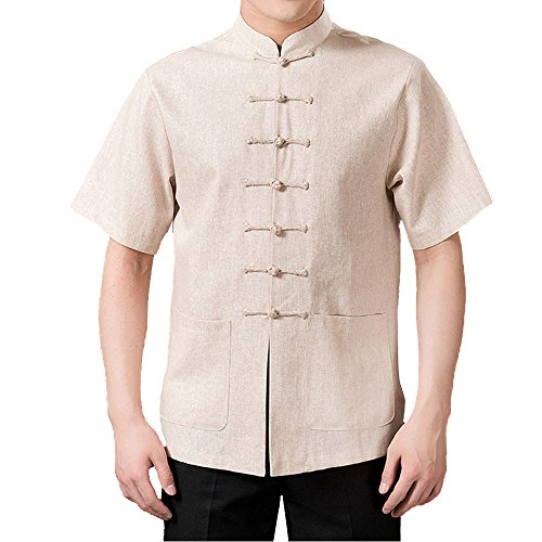 FangNer Men's Short Sleeves Slim Fit Black Chinese Style Tang Suit Kung Fu Shirts